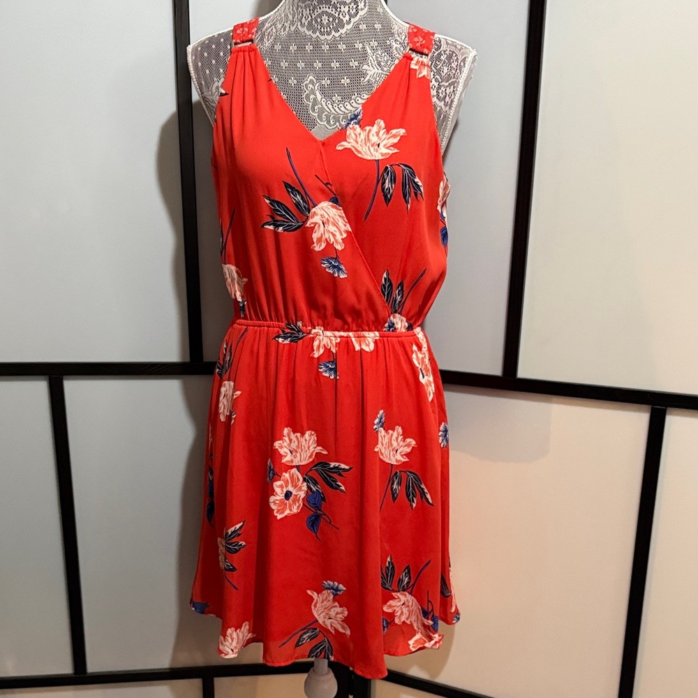 Maurices Red Floral V-Neck Mini Dress